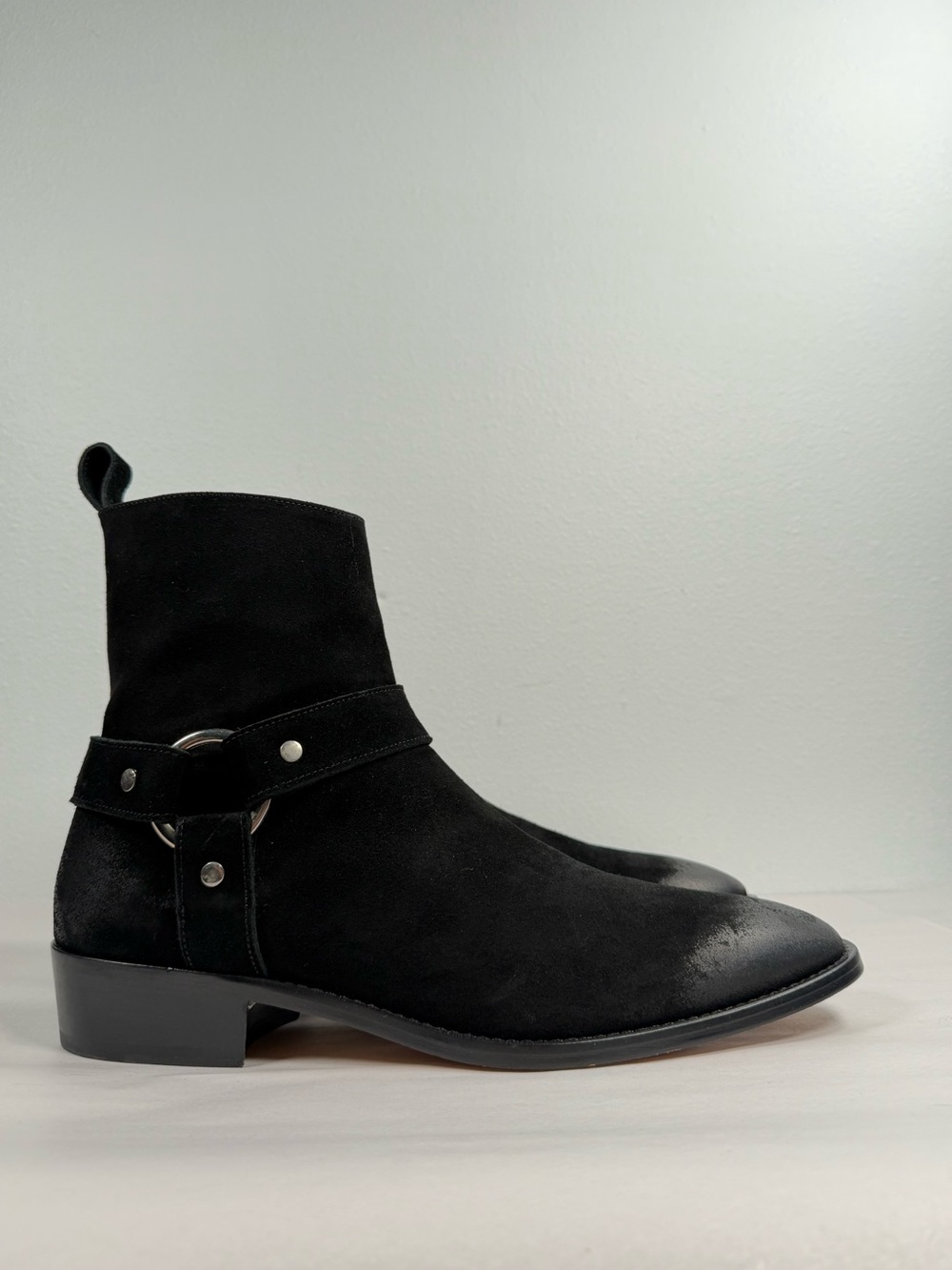 Thursday Men’s Harness Boots Size 11.5 Black Italian Suede Zip Made In Portugal